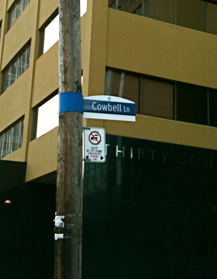 Cowbell Lane sign